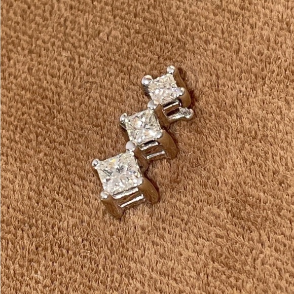 Solid Stamped 14K White Gold Natural Princess Cut Diamond Pendant for Necklace - Picture 6 of 12